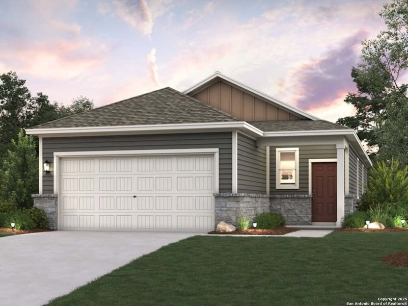 Front exterior of a new home in Park Place, New Braunfels, TX, highlighting curb appeal (Image 2). Front exterior of a new home in Park Place, New Braunfels, TX, highlighting curb appeal (Image 2).