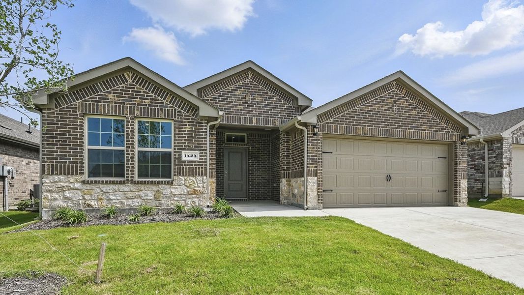 Representative exterior photo of a completed home built from the Denton by D.R. Horton in Stonewyck Farms, Ennis, TX (Image 19). Representative exterior photo of a completed home built from the Denton by D.R. Horton in Stonewyck Farms, Ennis, TX (Image 19).