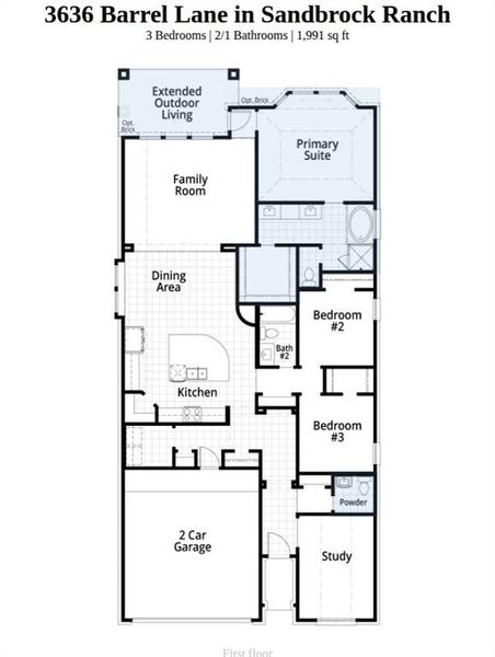 2D floor plan layout of this home in Sandbrock Ranch, Aubrey, TX (Image 5).