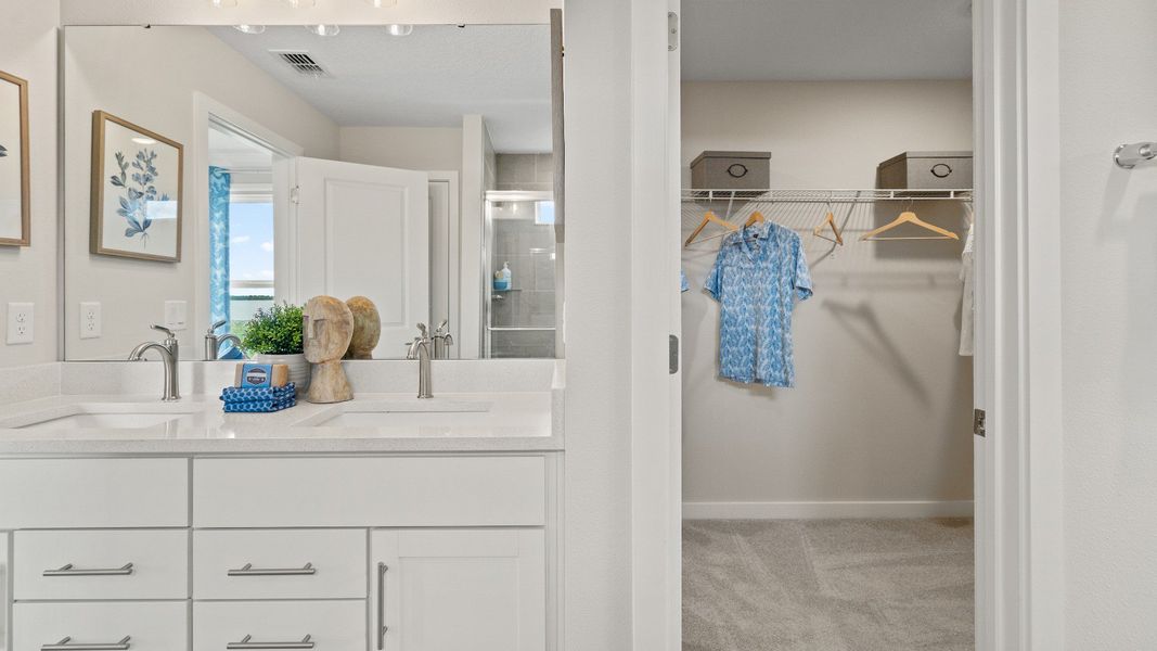 Primary En Suite Bath and Walk-in Closet in Ponte Vedra New Home Plan in Hamilton Bluff in Haines City, FL by DRB Homes