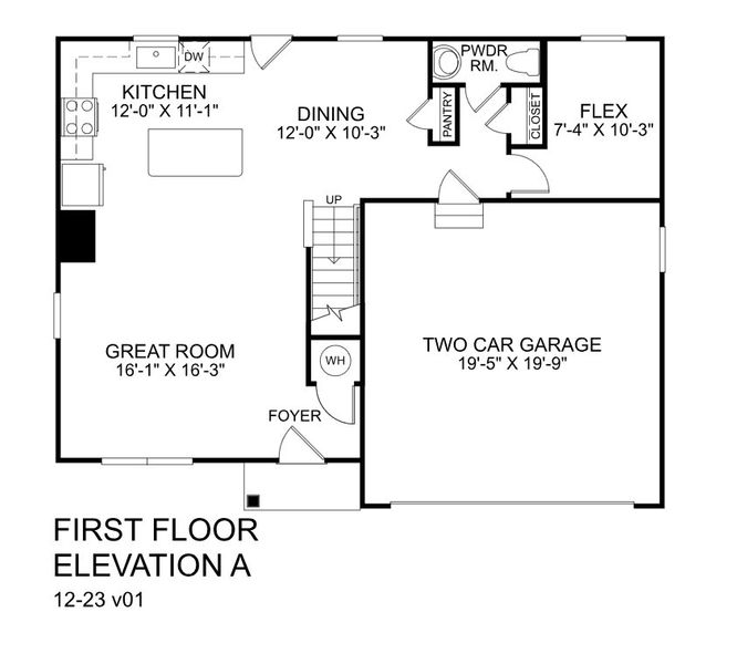 2D floor plan layout for the Cedar by Ryan Homes in Baker Grove, Duncan, SC (Image 2).
