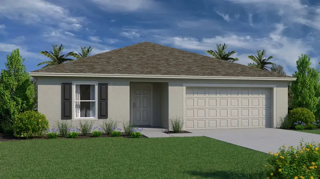 Front exterior of a new home in North Port, North Port, FL, highlighting curb appeal (Image 2). Front exterior of a new home in North Port, North Port, FL, highlighting curb appeal (Image 2).