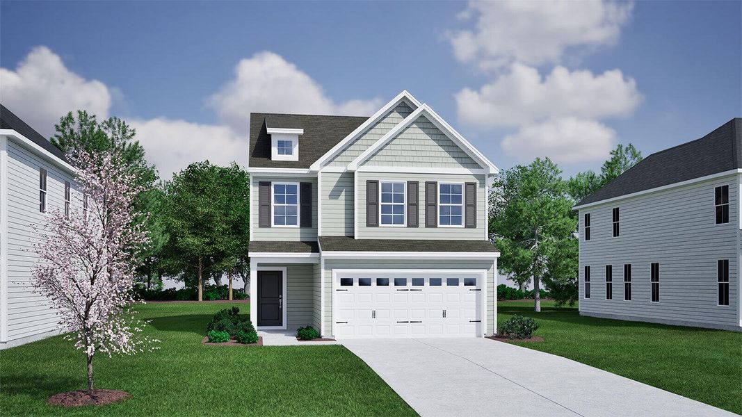 Front exterior of a new home in Central Creek, Goose Creek, SC, highlighting curb appeal (Image 1).