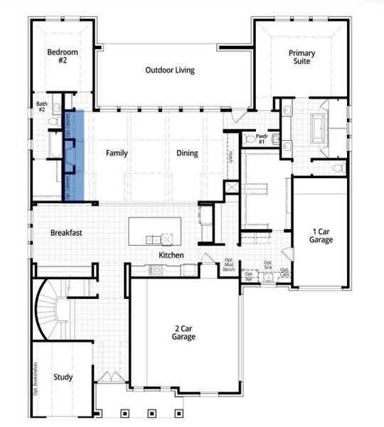2D floor plan layout for the Livorno by Highland Homes in Furst Ranch, Flower Mound, TX (Image 4).