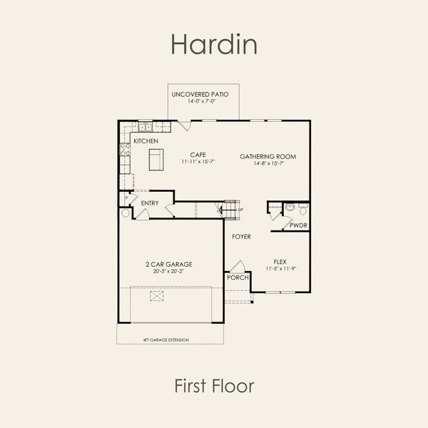 2D floor plan layout for the Hardin by Pulte Homes in Lagos, Manor, TX (Image 5).