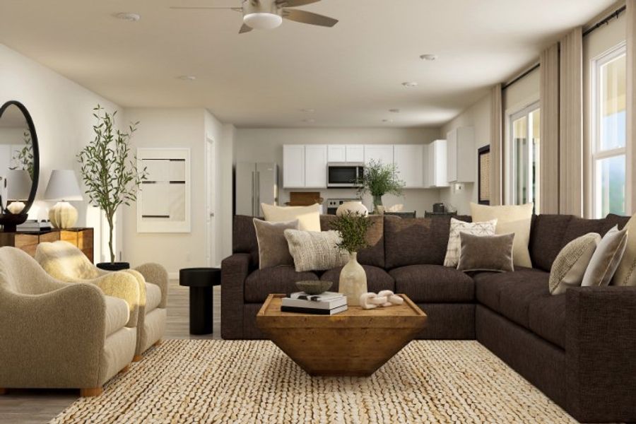 A living room with a couch and a coffee table.