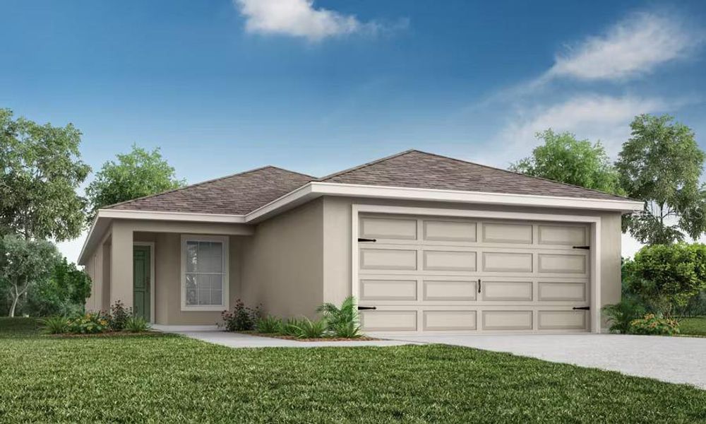 Front exterior of a new home in Bradbury Creek, Haines City, FL, highlighting curb appeal (Image 1).