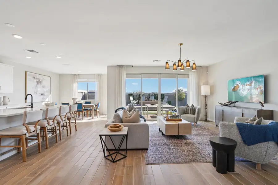 Great room, kitchen and dining