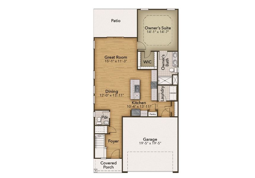 2D floor plan layout for the The Hickory by Chesapeake Homes in Highgate, Clayton, NC (Image 4).