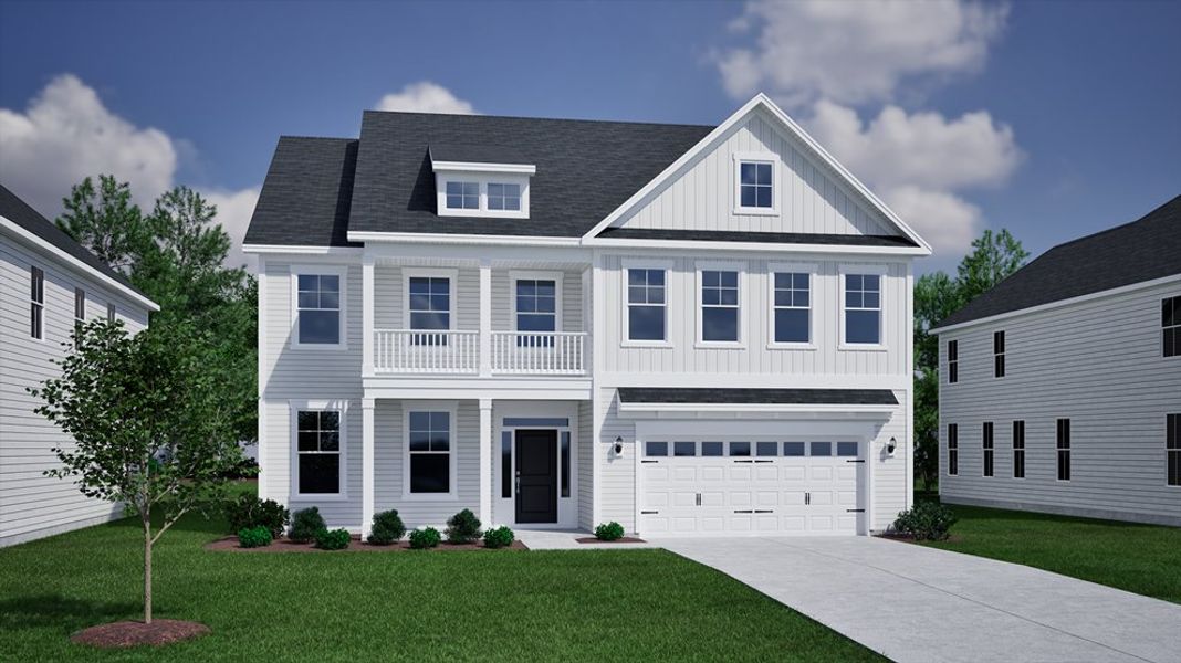 Front exterior of a new home in Grand Park, Leland, NC, highlighting curb appeal (Image 1). Front exterior of a new home in Grand Park, Leland, NC, highlighting curb appeal (Image 1).