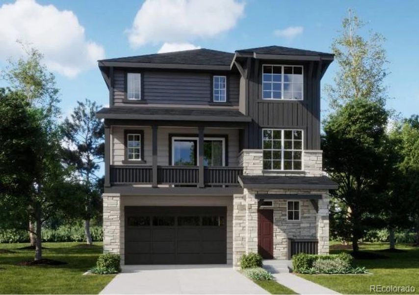 Front exterior of a new home in Parterre: The Skyline Collection, Thornton, CO, highlighting curb appeal (Image 1).