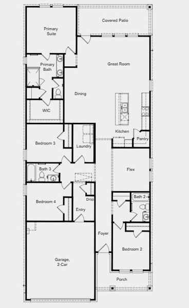 2D floor plan layout for the Dorset by Taylor Morrison in Newport Grove 50s, Crosby, TX (Image 3).