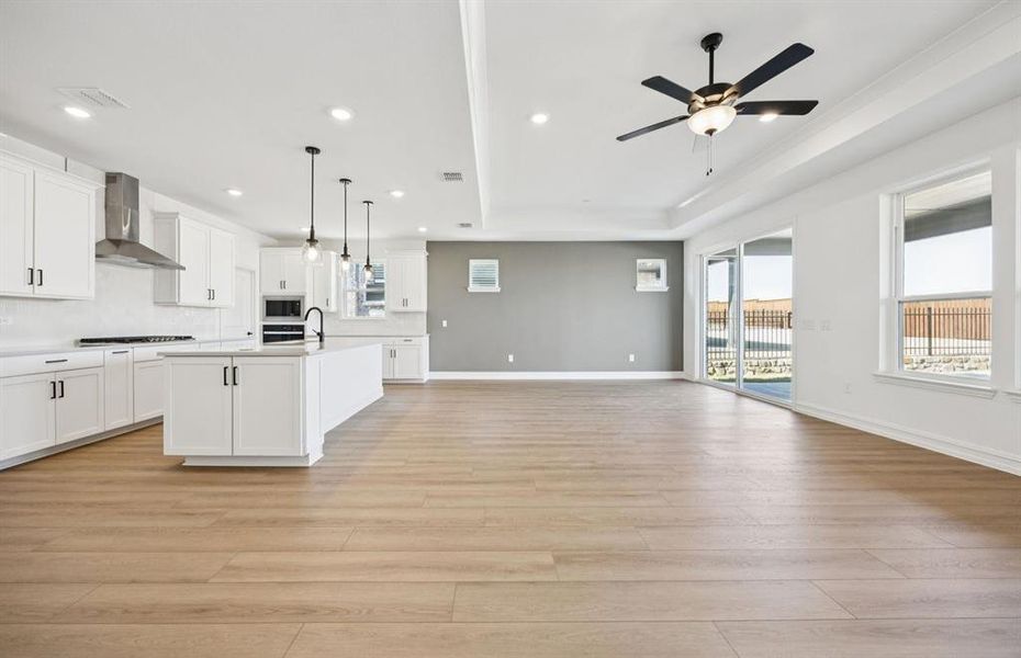 Spacious gathering room with accent wall