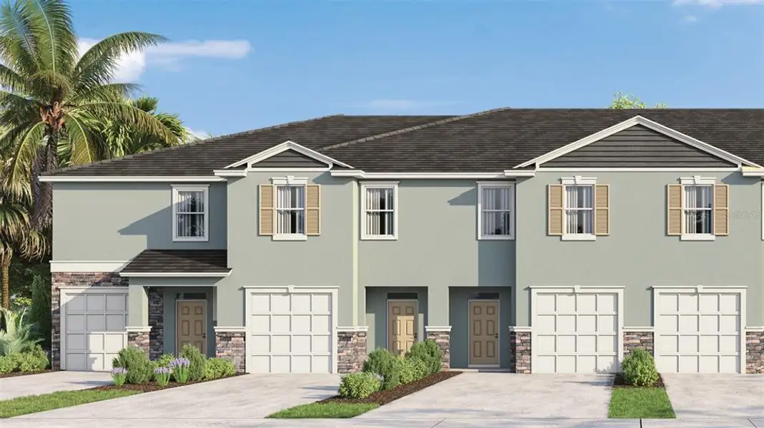 Front exterior of a new home in Nona West, Orlando, FL, highlighting curb appeal (Image 1).