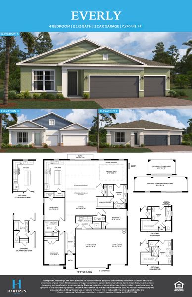 2D floor plan layout for the Everly by Hartizen Homes in Eden Crest Single Family Homes, Apopka, FL (Image 5).