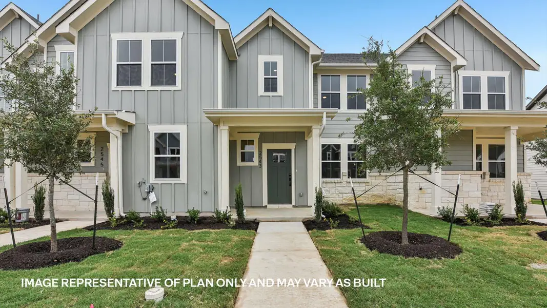 Front exterior of a new home in Avery Centre, Round Rock, TX, highlighting curb appeal (Image 1). Front exterior of a new home in Avery Centre, Round Rock, TX, highlighting curb appeal (Image 1).