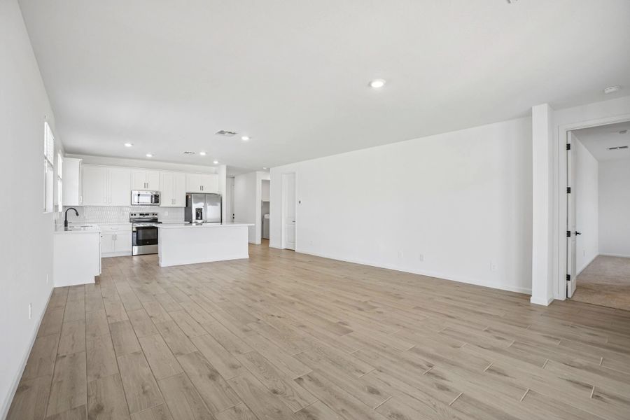 Great room, dining and kitchen