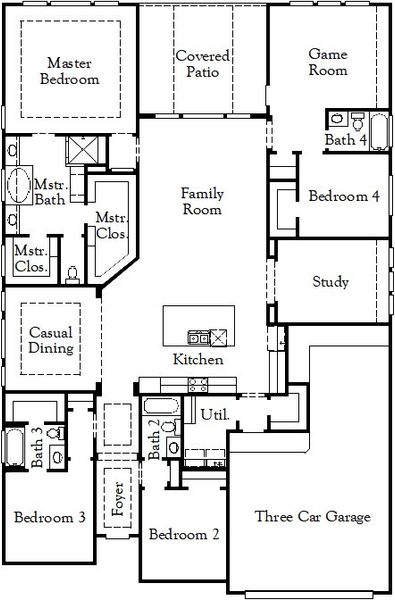 2D floor plan layout for the Hideaway II by Coventry Homes in Blackhawk, Pflugerville, TX (Image 3).
