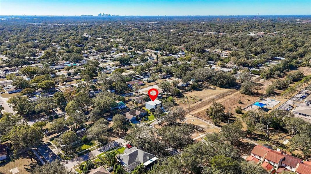 Aerial view of neighborhood