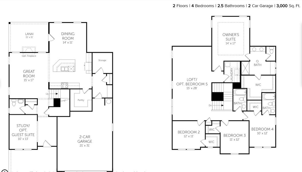 2D floor plan layout for the Millbrook - 60' Homesites by Dream Finders Homes in Knightdale Station, Knightdale, NC (Image 3).