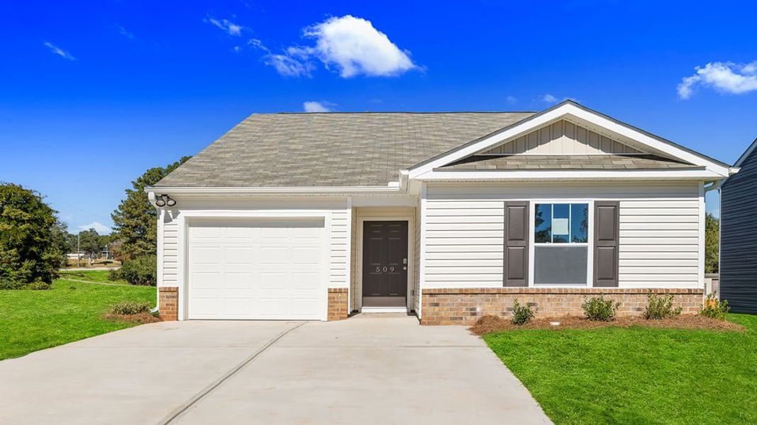 Front exterior of a new home in Seneca Falls, Seneca, SC, highlighting curb appeal (Image 1).