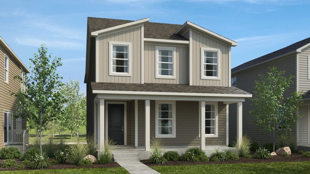 Front exterior of a new home in The Trails at Aspen Ridge – Altitude Collection, Colorado Springs, CO, highlighting curb appeal (Image 25). Front exterior of a new home in The Trails at Aspen Ridge – Altitude Collection, Colorado Springs, CO, highlighting curb appeal (Image 25).