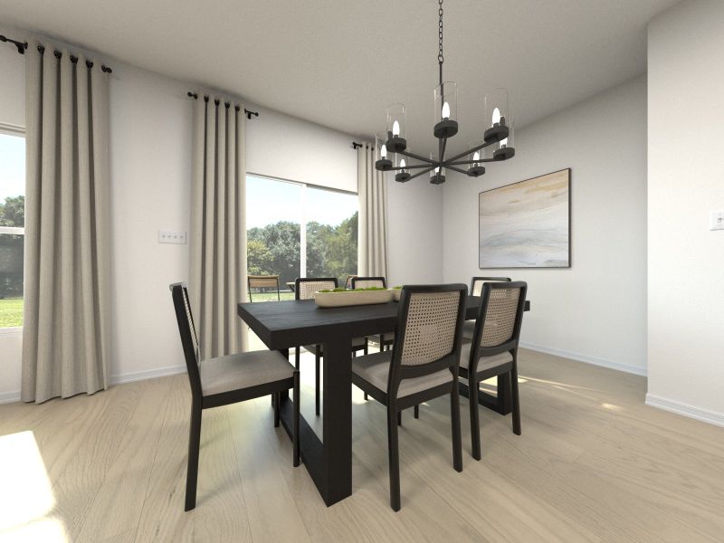 The open-concept floorplan allows for an easy flow between the kitchen and dining areas.