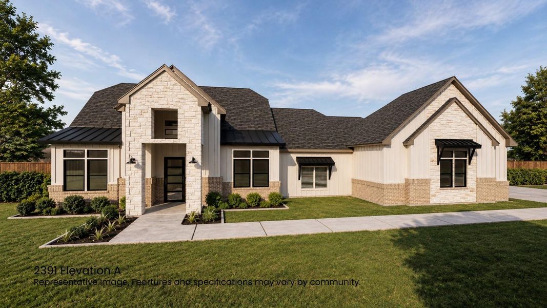 Front exterior of a new home in , Waller, TX, highlighting curb appeal (Image 1). Front exterior of a new home in , Waller, TX, highlighting curb appeal (Image 1).
