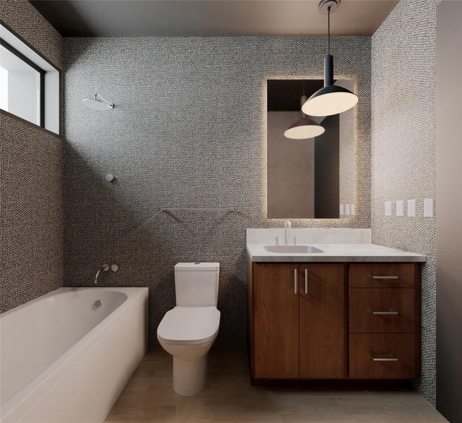Bathroom with vanity and light wood-type flooring Bathroom with vanity and light wood-type flooring