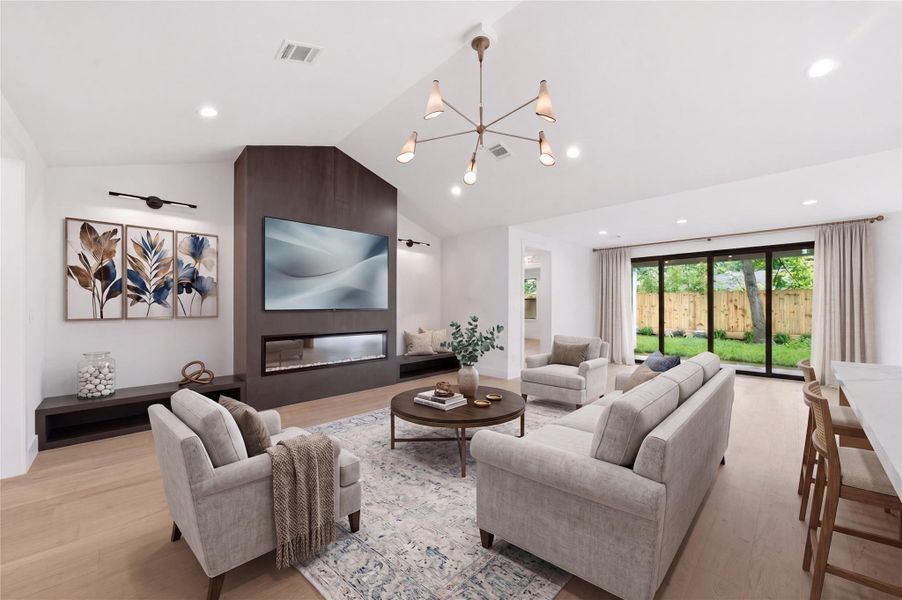 This bright and inviting living area offers the perfect balance of comfort, functionality, and contemporary elegance. Virtually Stagged.