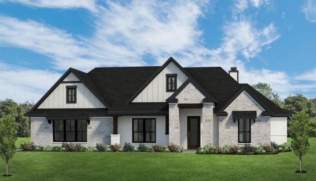 Representative exterior photo of a completed home built from the The Brazos by Elmwood Custom Homes in Matthews Farm, Venus, TX (Image 3). Representative exterior photo of a completed home built from the The Brazos by Elmwood Custom Homes in Matthews Farm, Venus, TX (Image 3).