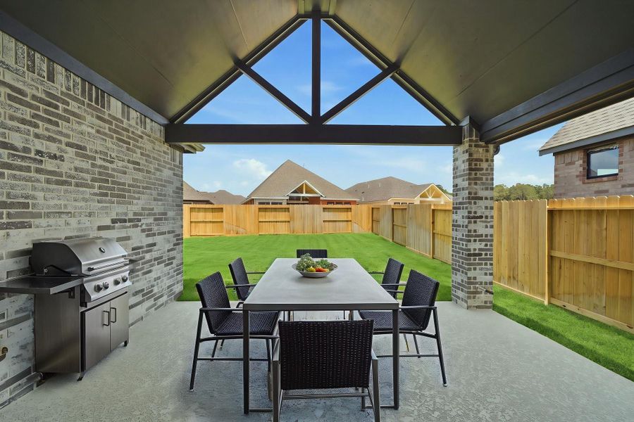 Virtually staged back patio. Virtually staged back patio.