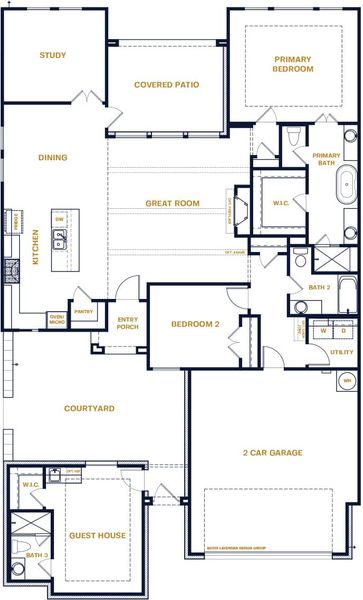 2D floor plan layout for the Melrose by Sitterle Homes in Parmer Ranch Cottages, Georgetown, TX (Image 3).