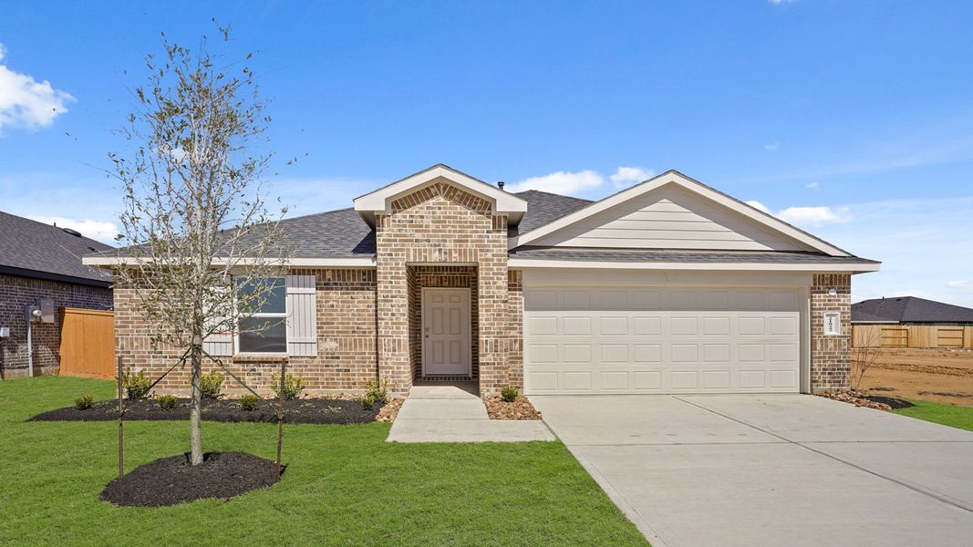 Representative exterior photo of a completed home built from the Texas Cali by D.R. Horton in Cypress Green, Hockley, TX (Image 1).