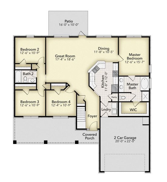 2D floor plan layout for the Plan 2624 by Adams Homes in Pecan Valley, Cantonment, FL (Image 2).