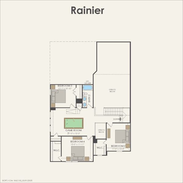 2D floor plan layout for the Rainier by Pulte Homes in Parks of Village Creek, Burleson, TX (Image 7).