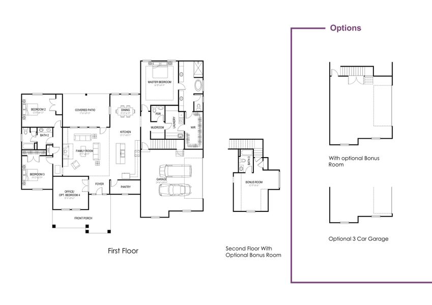 2D floor plan layout for the Claire by Hunter Quinn Homes in Walker's Pointe, Anderson, SC (Image 3).