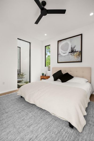 Bedroom featuring ceiling fan and recessed lighting