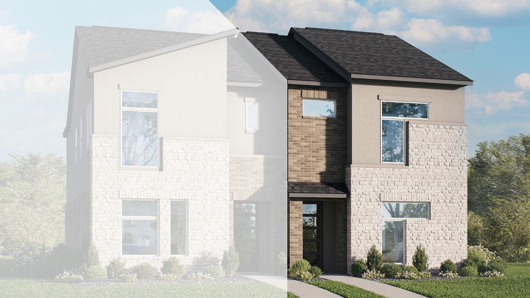 Front exterior of a new home in Collin Creek, Plano, TX, highlighting curb appeal (Image 1). Front exterior of a new home in Collin Creek, Plano, TX, highlighting curb appeal (Image 1).