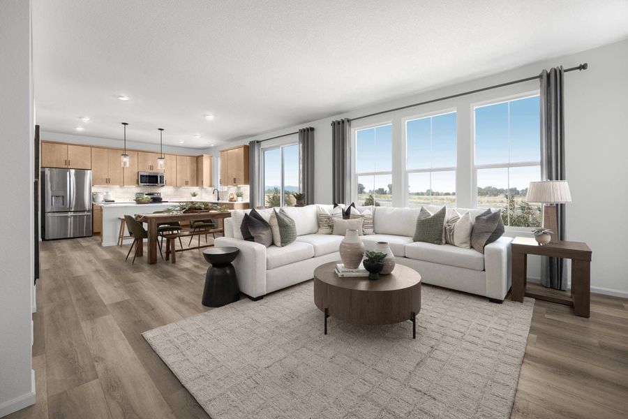 Representative furnished interior of a home built from the Plan 2651 Modeled by KB Home in The Nest Reserve at Canyon Creek, Erie (Image 3).