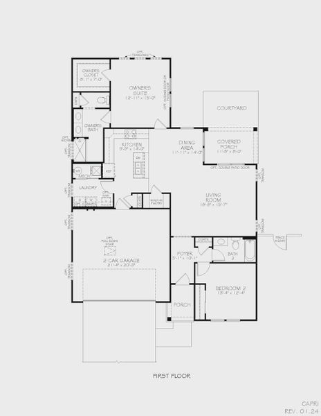 2D floor plan layout for the Capri by Epcon Communities in The Courtyards at Oak Grove, Durham, NC (Image 3).