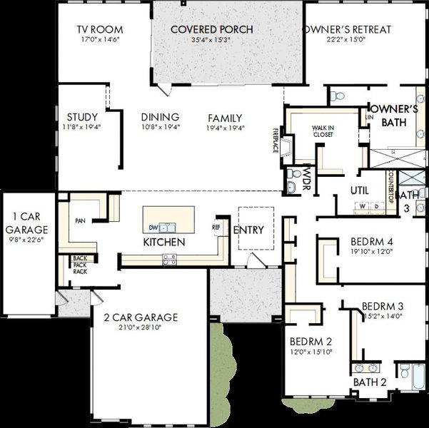 2D floor plan layout of this home in Lakeview - Estate Collection, Waller, TX (Image 2). 2D floor plan layout of this home in Lakeview - Estate Collection, Waller, TX (Image 2).