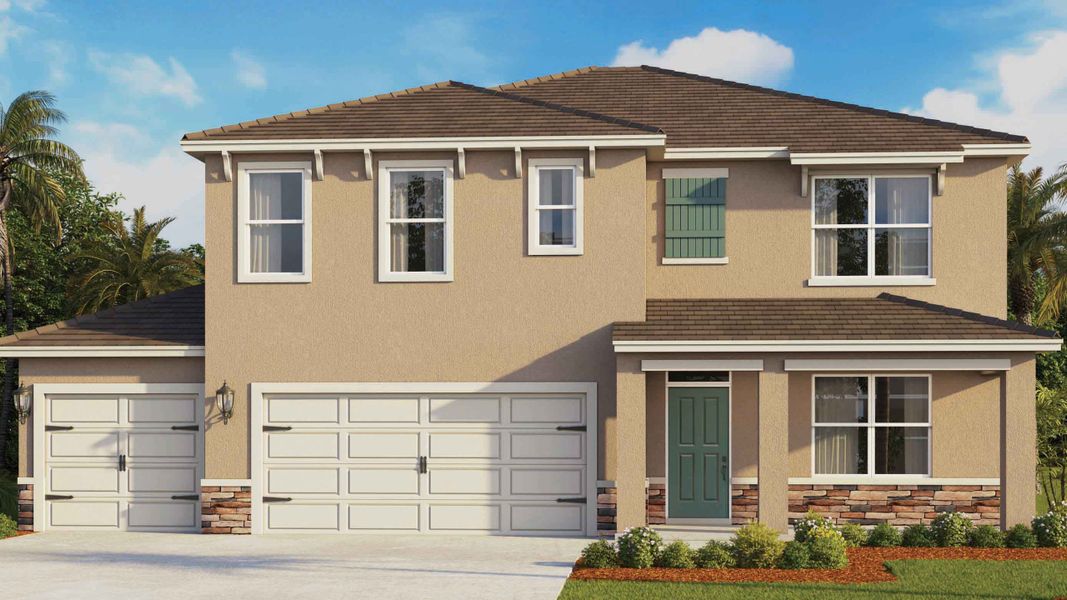 Front exterior of a new home in Bradbury Estates, Sanford, FL, highlighting curb appeal (Image 2).