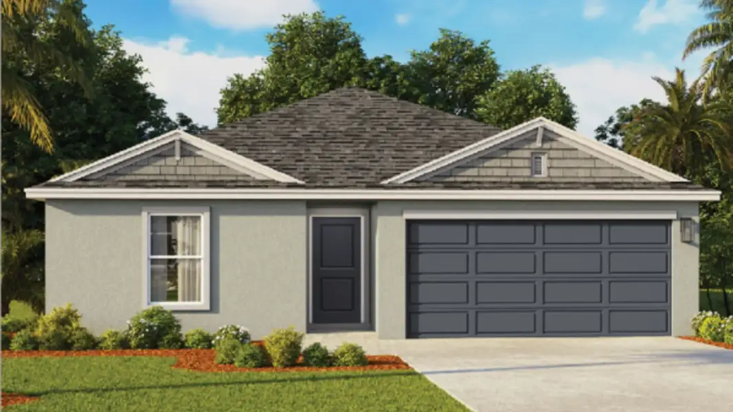 Front exterior of a new home in Sunside at Ormond Station, Ormond Beach, FL, highlighting curb appeal (Image 1). Front exterior of a new home in Sunside at Ormond Station, Ormond Beach, FL, highlighting curb appeal (Image 1).