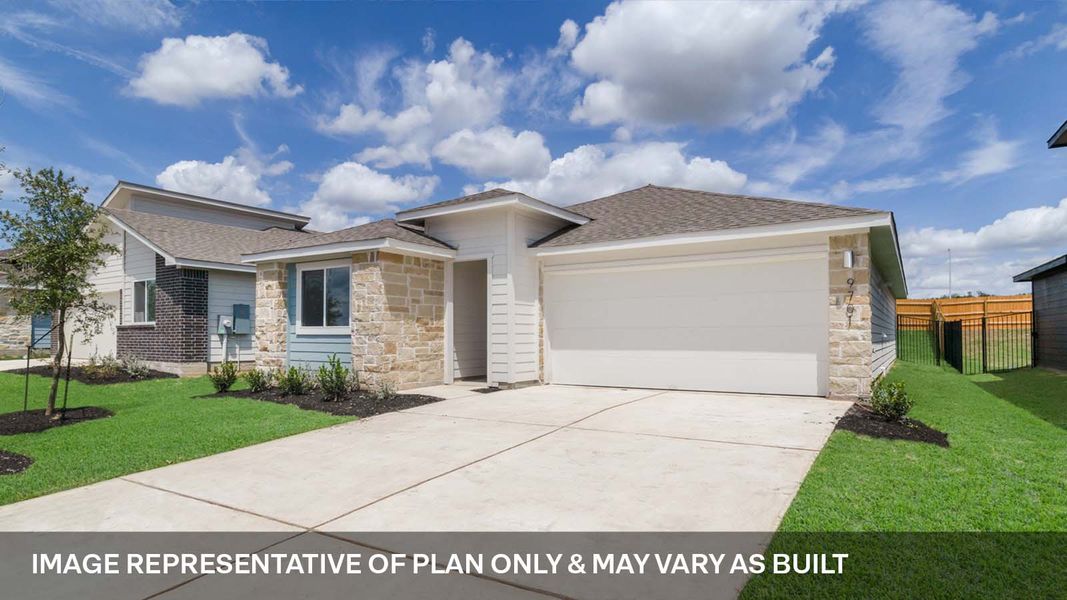 Front exterior of a new home in Trails at Wildhorse, Austin, TX, highlighting curb appeal (Image 2). Front exterior of a new home in Trails at Wildhorse, Austin, TX, highlighting curb appeal (Image 2).
