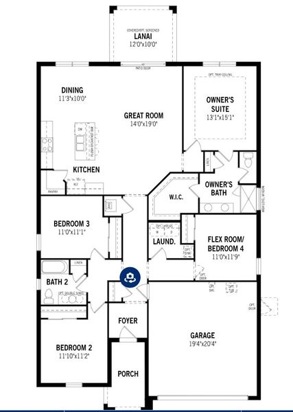 2D floor plan layout for the Cascades II by Mattamy Homes in Sunstone Lakeside at Wellen Park, Venice, FL (Image 3).