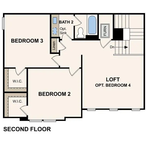 A detailed layout illustrates the second floor plan featuring multiple bedrooms, bathrooms, and closet space. A detailed layout illustrates the second floor plan featuring multiple bedrooms, bathrooms, and closet space.