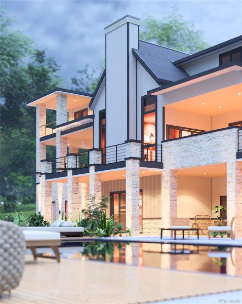 Rendering of stunning new custom estate showcasing resort style living, expertly crafted by Flatiron Development & Custom Homes.