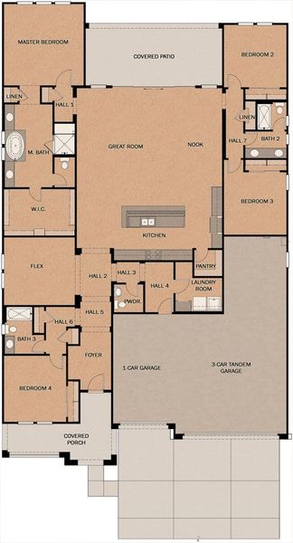 2D floor plan layout for the Lilac by Fulton Homes in Fields at Barney Farms, Queen Creek, AZ (Image 3).