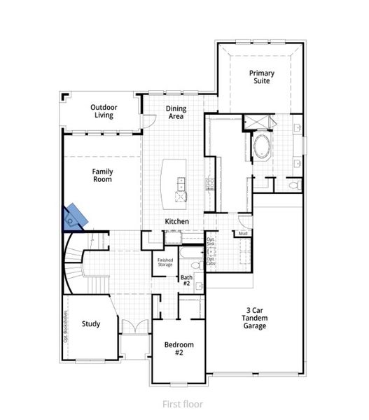 2D floor plan layout for the 220 Plan by Highland Homes in Pecan Square: 60ft. lots, Northlake, TX (Image 6).